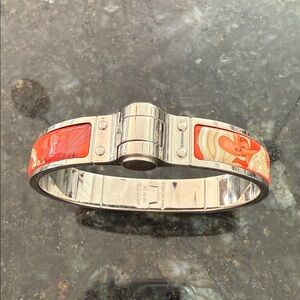 Hermès Silver and Orange Enamel Bracelet